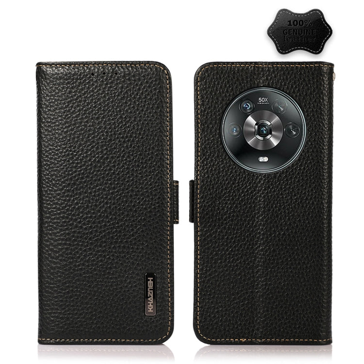 KHAZNEH Side-Magnetic Litchi Genuine Leather RFID Phone Case