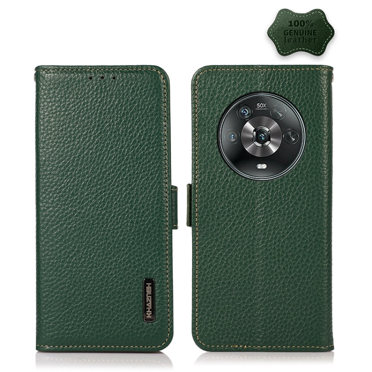 KHAZNEH Side-Magnetic Litchi Genuine Leather RFID Phone Case
