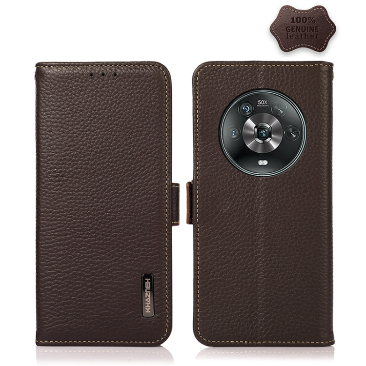 KHAZNEH Side-Magnetic Litchi Genuine Leather RFID Phone Case