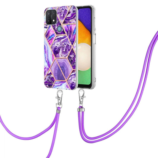 Electroplating Splicing Marble TPU Phone Case with Lanyard, For OPPO A15 / A15s, For OPPO A53s 5G / A55 5G / A54 4G / A16, For OPPO A74 5G / A93 5G / A54 5G / A93s 5G, For OPPO A94 5G / A95 5G