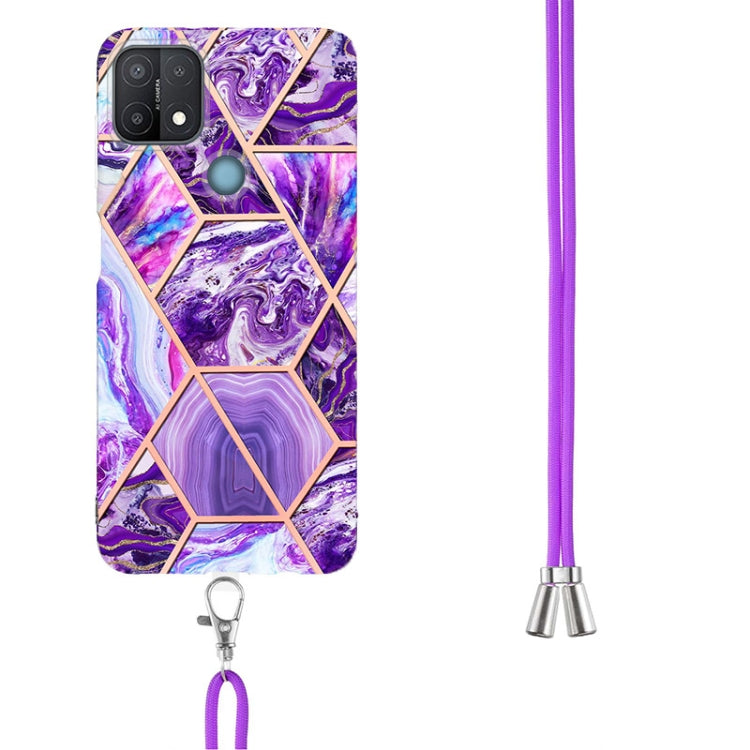 Electroplating Splicing Marble TPU Phone Case with Lanyard, For OPPO A15 / A15s, For OPPO A53s 5G / A55 5G / A54 4G / A16, For OPPO A74 5G / A93 5G / A54 5G / A93s 5G, For OPPO A94 5G / A95 5G