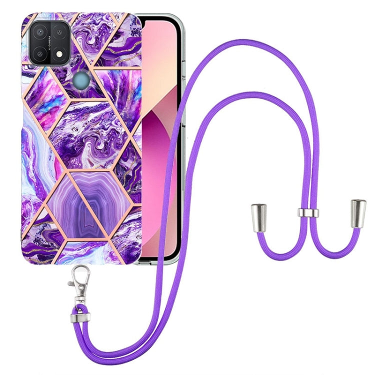 Electroplating Splicing Marble TPU Phone Case with Lanyard, For OPPO A15 / A15s, For OPPO A53s 5G / A55 5G / A54 4G / A16, For OPPO A74 5G / A93 5G / A54 5G / A93s 5G, For OPPO A94 5G / A95 5G