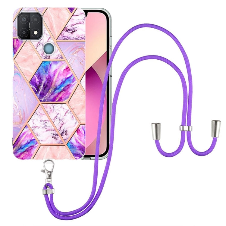 Electroplating Splicing Marble TPU Phone Case with Lanyard, For OPPO A15 / A15s, For OPPO A53s 5G / A55 5G / A54 4G / A16, For OPPO A74 5G / A93 5G / A54 5G / A93s 5G, For OPPO A94 5G / A95 5G