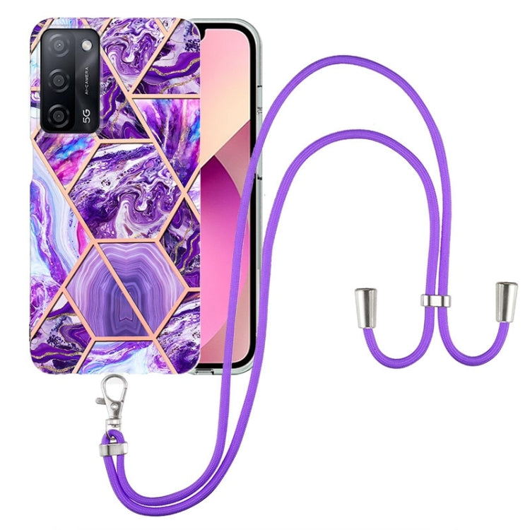 Electroplating Splicing Marble TPU Phone Case with Lanyard, For OPPO A15 / A15s, For OPPO A53s 5G / A55 5G / A54 4G / A16, For OPPO A74 5G / A93 5G / A54 5G / A93s 5G, For OPPO A94 5G / A95 5G