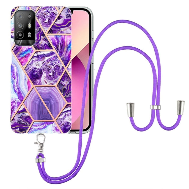 Electroplating Splicing Marble TPU Phone Case with Lanyard, For OPPO A15 / A15s, For OPPO A53s 5G / A55 5G / A54 4G / A16, For OPPO A74 5G / A93 5G / A54 5G / A93s 5G, For OPPO A94 5G / A95 5G