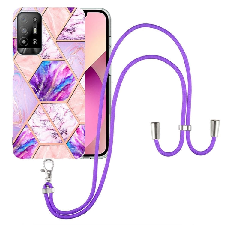 Electroplating Splicing Marble TPU Phone Case with Lanyard, For OPPO A15 / A15s, For OPPO A53s 5G / A55 5G / A54 4G / A16, For OPPO A74 5G / A93 5G / A54 5G / A93s 5G, For OPPO A94 5G / A95 5G