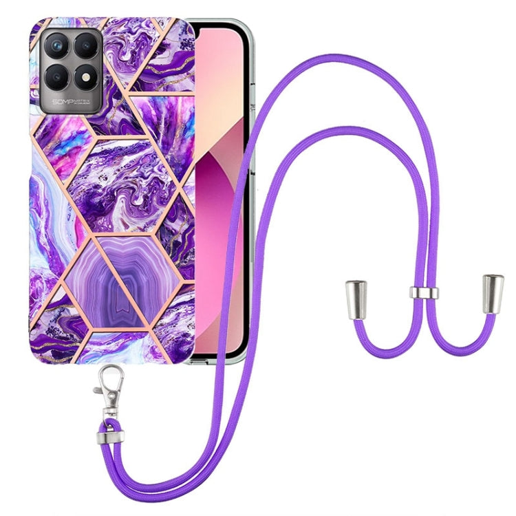 Electroplating Splicing Marble TPU Phone Case with Lanyard, For OPPO Realme 8i, For OPPO Realme C21Y, For OPPO Reno6 5G, For OPPO Reno6 Pro+ 5G / Reno6 Pro Foreign