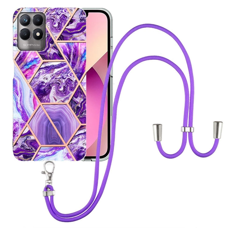 Electroplating Splicing Marble TPU Phone Case with Lanyard