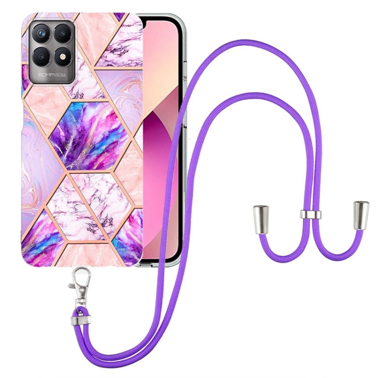 Electroplating Splicing Marble TPU Phone Case with Lanyard, For OPPO Realme 8i, For OPPO Realme C21Y, For OPPO Reno6 5G, For OPPO Reno6 Pro+ 5G / Reno6 Pro Foreign