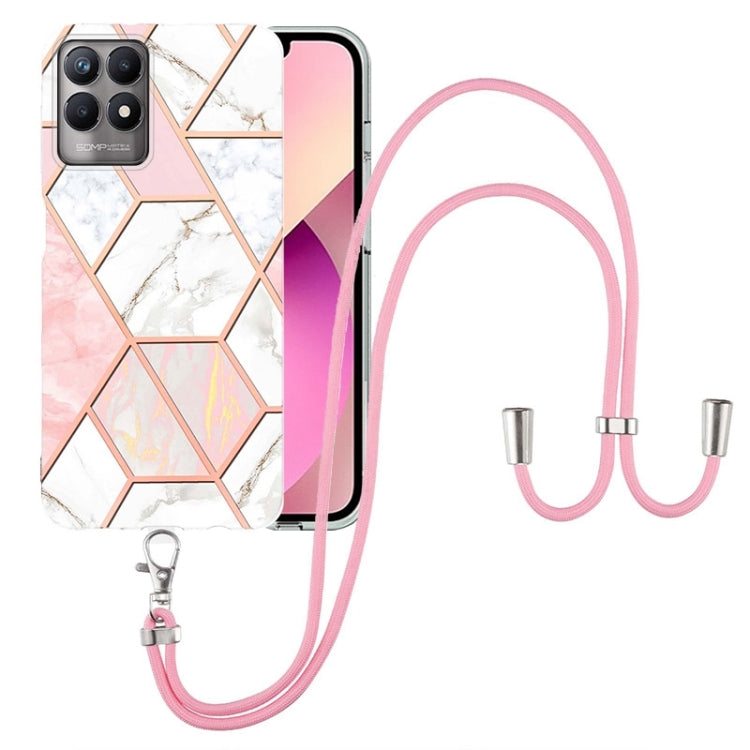 Electroplating Splicing Marble TPU Phone Case with Lanyard, For OPPO Realme 8i, For OPPO Realme C21Y