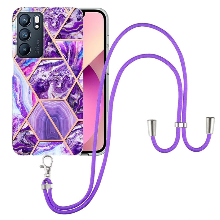 Electroplating Splicing Marble TPU Phone Case with Lanyard, For OPPO Realme 8i, For OPPO Realme C21Y, For OPPO Reno6 5G, For OPPO Reno6 Pro+ 5G / Reno6 Pro Foreign