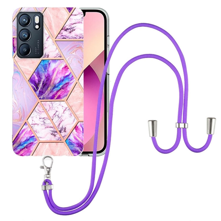 Electroplating Splicing Marble TPU Phone Case with Lanyard, For OPPO Realme 8i, For OPPO Realme C21Y, For OPPO Reno6 5G, For OPPO Reno6 Pro+ 5G / Reno6 Pro Foreign