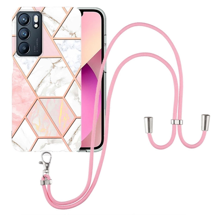 Electroplating Splicing Marble TPU Phone Case with Lanyard, For OPPO Realme 8i, For OPPO Realme C21Y, For OPPO Reno6 5G, For OPPO Reno6 Pro+ 5G / Reno6 Pro Foreign