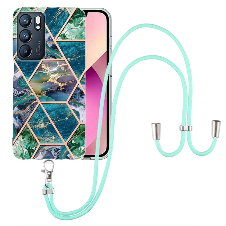 Electroplating Splicing Marble TPU Phone Case with Lanyard, For OPPO Realme 8i, For OPPO Realme C21Y, For OPPO Reno6 5G, For OPPO Reno6 Pro+ 5G / Reno6 Pro Foreign