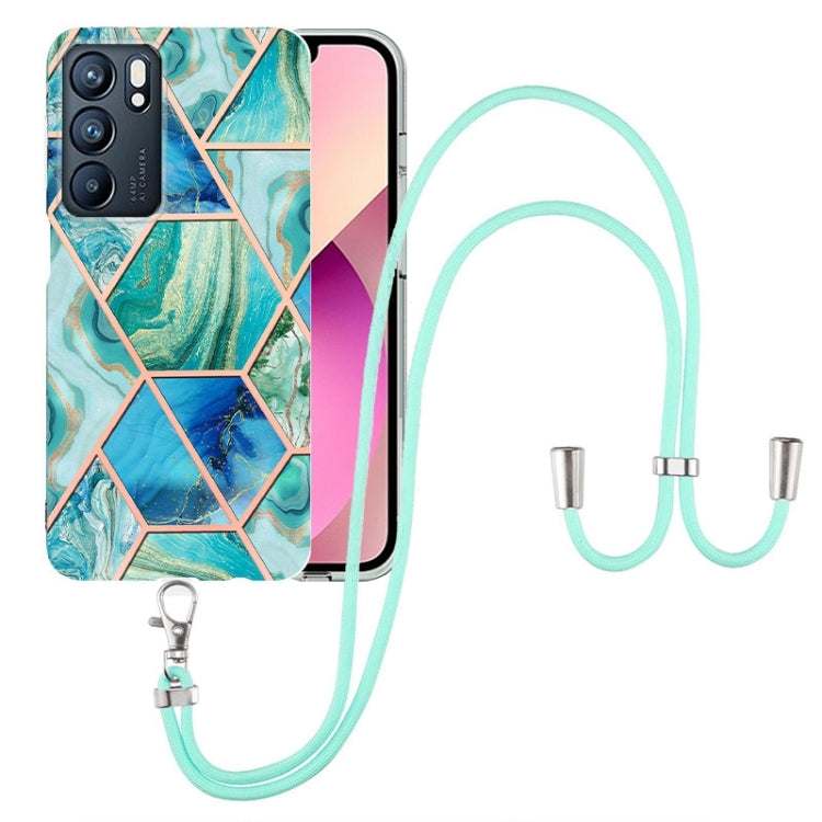 Electroplating Splicing Marble TPU Phone Case with Lanyard, For OPPO Realme 8i, For OPPO Realme C21Y, For OPPO Reno6 5G, For OPPO Reno6 Pro+ 5G / Reno6 Pro Foreign