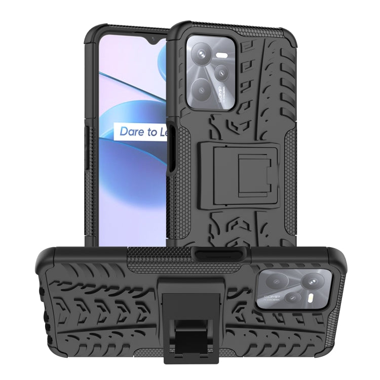 Tire Texture TPU + PC Phone Case with Holder, For OPPO Realme C21Y, For Motorola Moto G22/E32, For OPPO Realme C35, For vivo Y75 / Y55 / T1 5G