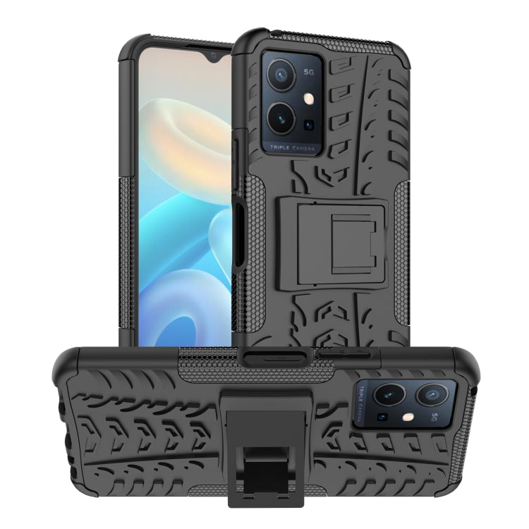 Tire Texture TPU + PC Phone Case with Holder, For OPPO Realme C21Y, For Motorola Moto G22/E32, For OPPO Realme C35, For vivo Y75 / Y55 / T1 5G