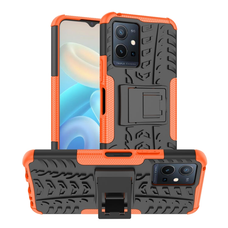 Tire Texture TPU + PC Phone Case with Holder, For OPPO Realme C21Y, For Motorola Moto G22/E32, For OPPO Realme C35, For vivo Y75 / Y55 / T1 5G