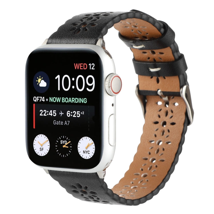 Hollow Genuine Leather Watch Band For Apple Watch Series, 7 41mm / 6&amp;SE&amp;5&amp;4 40mm / 3&amp;2&amp;1 38mm, 7 45mm / 6&amp;SE&amp;5&amp;4 44mm / 3&amp;2&amp;1 42mm