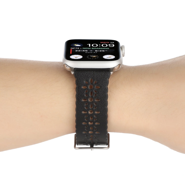 Hollow Genuine Leather Watch Band For Apple Watch Series, 7 41mm / 6&amp;SE&amp;5&amp;4 40mm / 3&amp;2&amp;1 38mm, 7 45mm / 6&amp;SE&amp;5&amp;4 44mm / 3&amp;2&amp;1 42mm