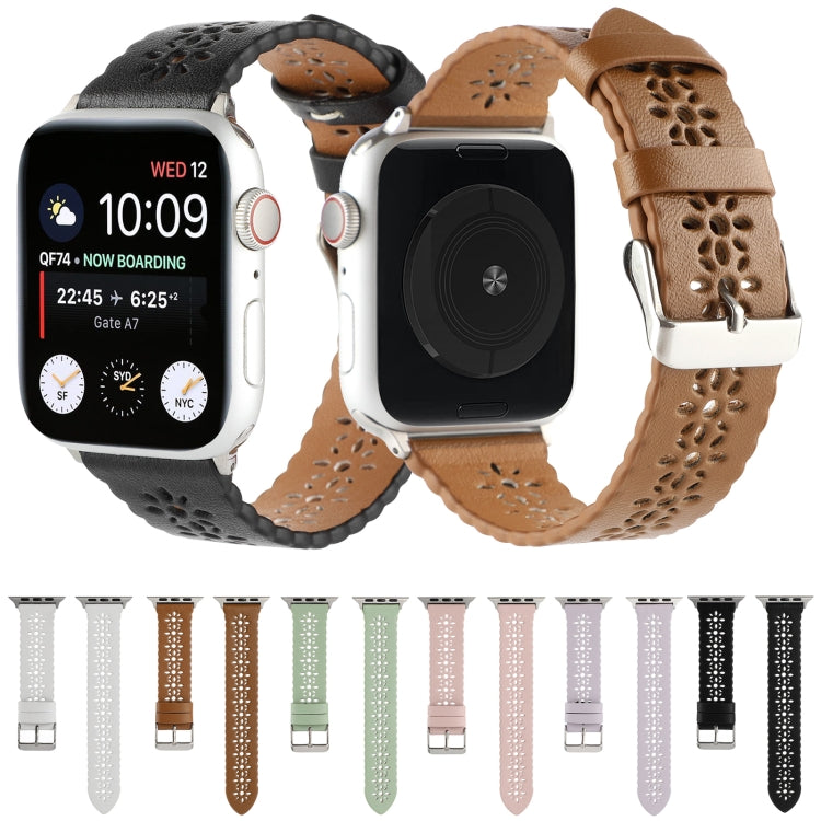 Hollow Genuine Leather Watch Band For Apple Watch Series, 7 41mm / 6&amp;SE&amp;5&amp;4 40mm / 3&amp;2&amp;1 38mm, 7 45mm / 6&amp;SE&amp;5&amp;4 44mm / 3&amp;2&amp;1 42mm