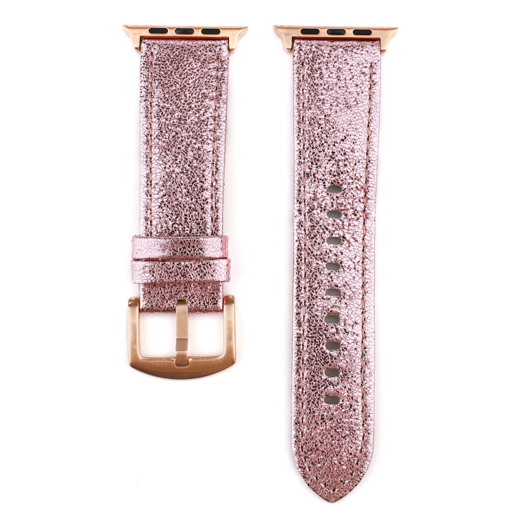 Glitter Genuine Leather Watch Band For Apple Watch Series, 7 41mm / 6&SE&5&4 40mm / 3&2&1 38mm, 7 45mm / 6&SE&5&4 44mm / 3&2&1 42mm