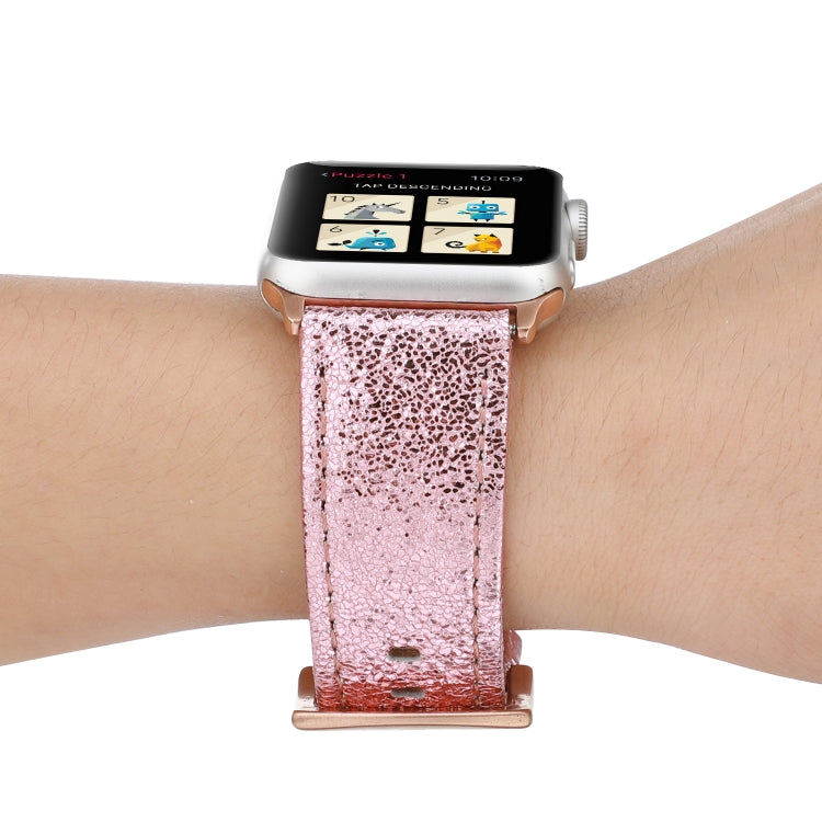 Glitter Genuine Leather Watch Band For Apple Watch Series, 7 41mm / 6&SE&5&4 40mm / 3&2&1 38mm, 7 45mm / 6&SE&5&4 44mm / 3&2&1 42mm