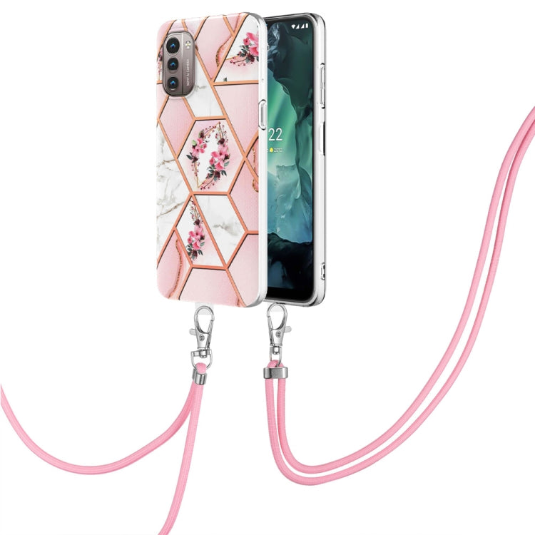 Splicing Marble Flower Pattern TPU Phone Case with Lanyard