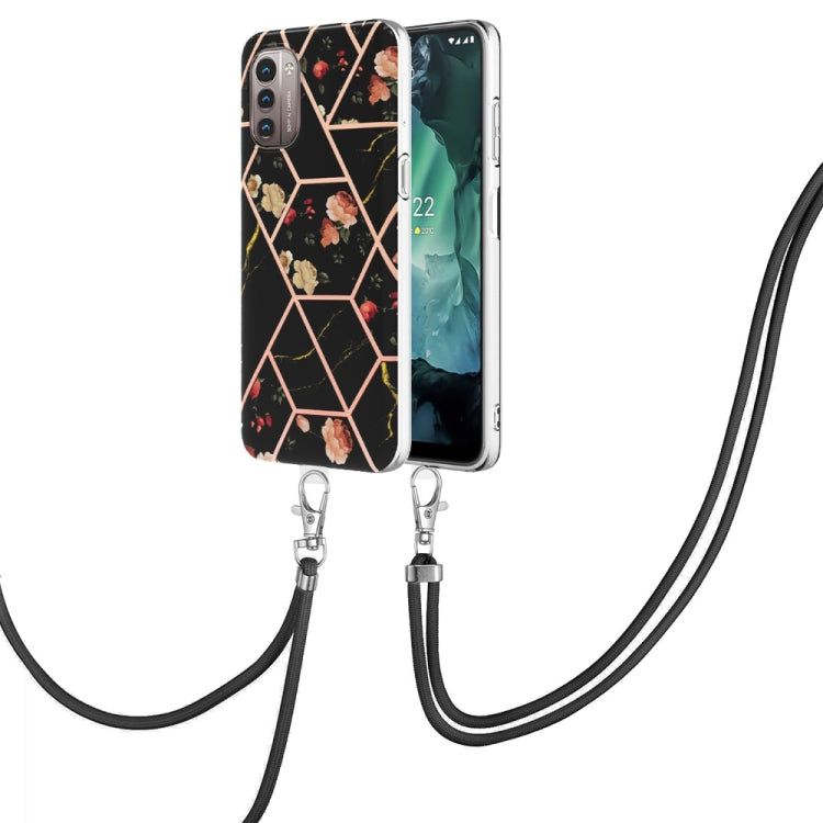 Splicing Marble Flower Pattern TPU Phone Case with Lanyard
