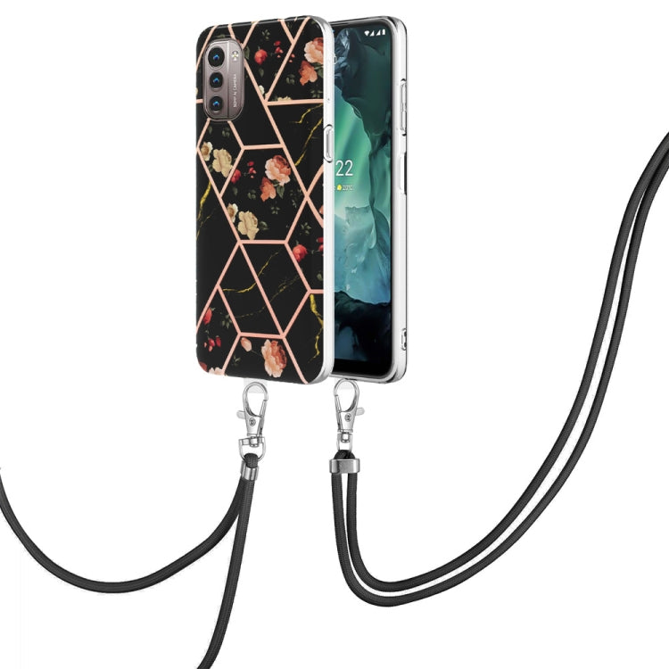 Splicing Marble Flower Pattern TPU Phone Case with Lanyard, For Nokia G20 / G10, For Nokia G21 / G11, For OPPO Realme 9 Pro+ 5G, For OPPO Realme 9 Pro 5G, For OPPO Realme 9i / A36 / A96 4G, For Samsung Galaxy A03s US Version