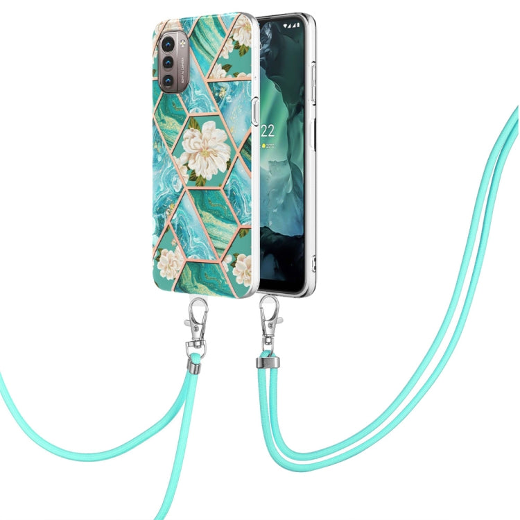 Splicing Marble Flower Pattern TPU Phone Case with Lanyard