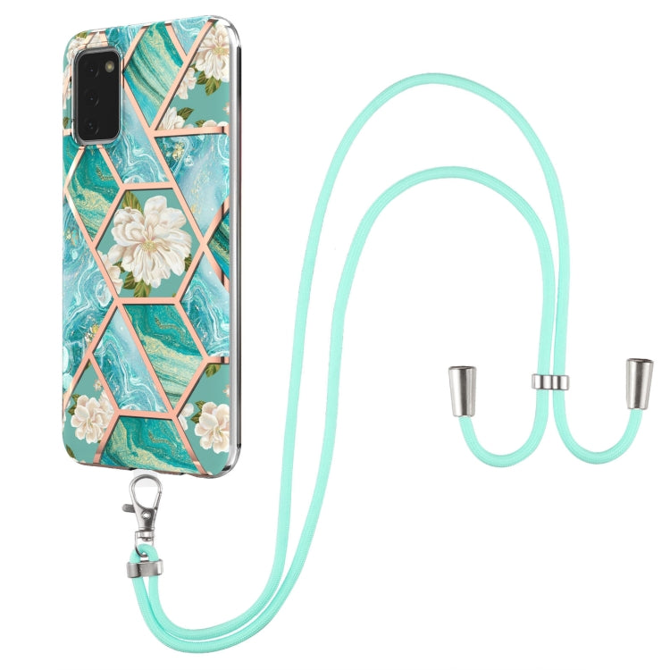 Splicing Marble Flower Pattern TPU Phone Case with Lanyard