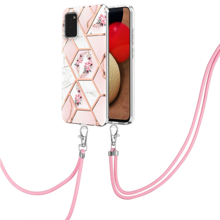 Splicing Marble Flower Pattern TPU Phone Case with Lanyard
