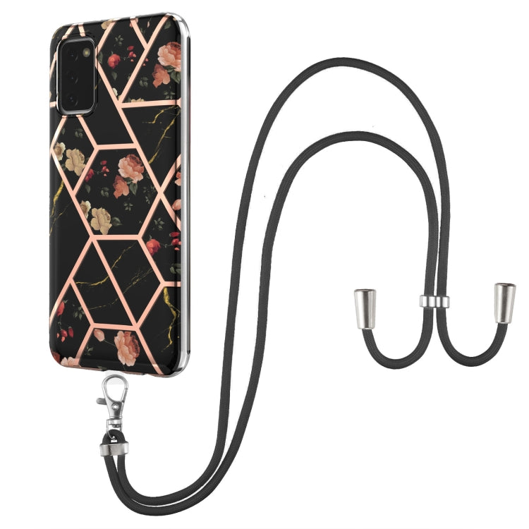 Splicing Marble Flower Pattern TPU Phone Case with Lanyard