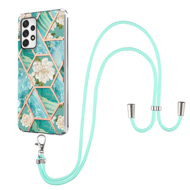 Splicing Marble Flower Pattern TPU Phone Case with Lanyard