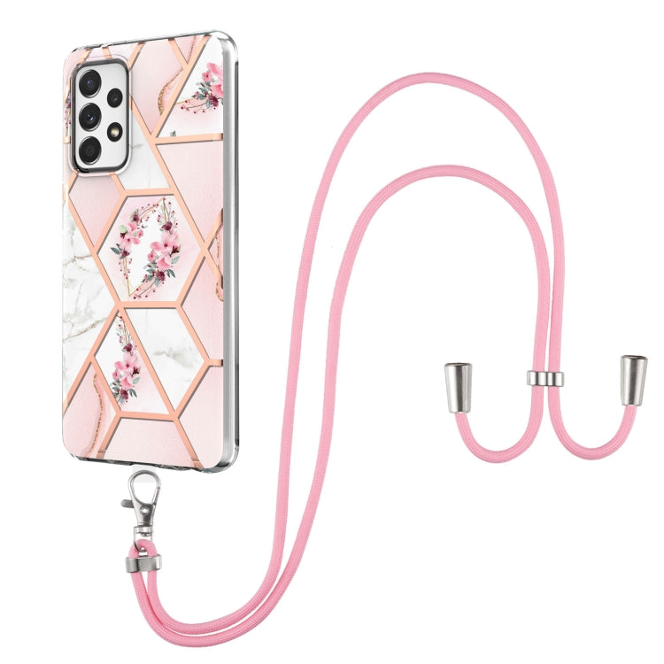 Splicing Marble Flower Pattern TPU Phone Case with Lanyard