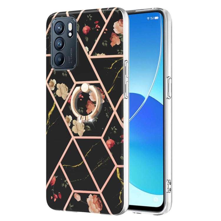 Splicing Marble Flower Pattern TPU Ring Holder Case, For OPPO Realme C21Y, For OPPO Reno6 5G, For OPPO Reno6 Pro+ 5G / Reno6 Pro