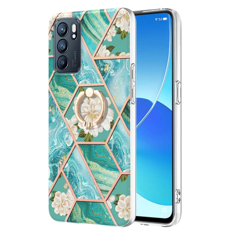 Splicing Marble Flower Pattern TPU Ring Holder Case, For OPPO Realme C21Y, For OPPO Reno6 5G, For OPPO Reno6 Pro+ 5G / Reno6 Pro