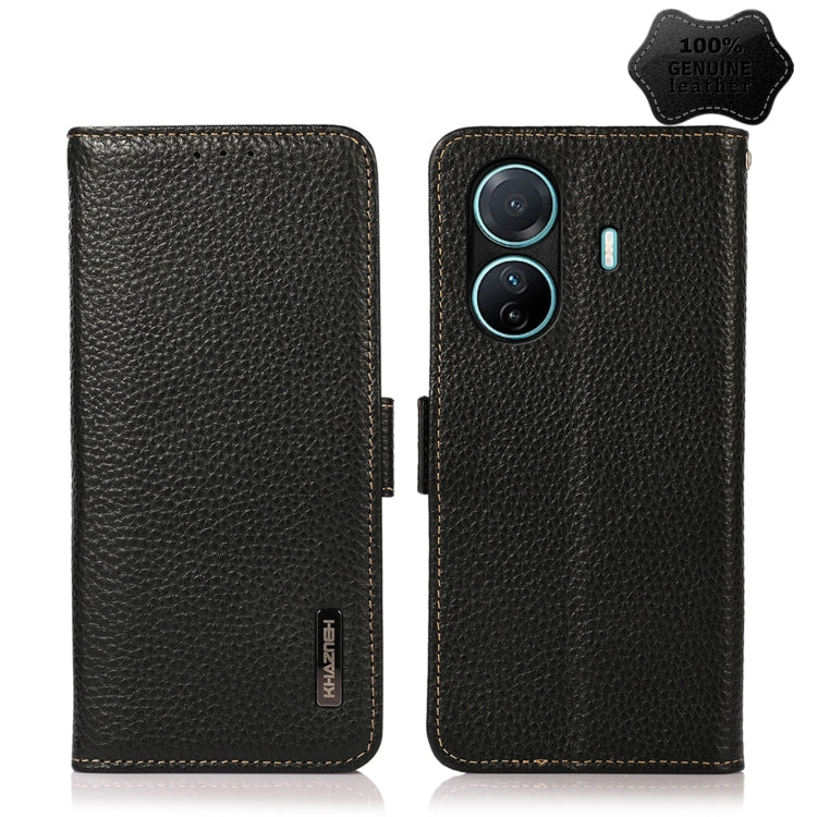 KHAZNEH Side-Magnetic Litchi Genuine Leather RFID Phone Case, For OnePlus Nord CE 2 Lite 5G, For OPPO K10 5G, For OPPO K10 Pro 5G, For vivo S15e