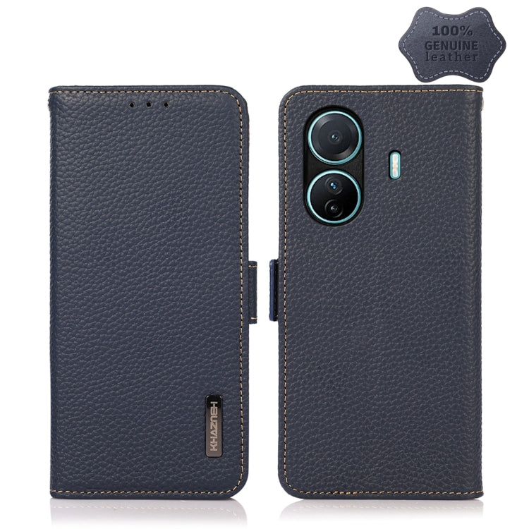 KHAZNEH Side-Magnetic Litchi Genuine Leather RFID Phone Case, For OnePlus Nord CE 2 Lite 5G, For OPPO K10 5G, For OPPO K10 Pro 5G, For vivo S15e