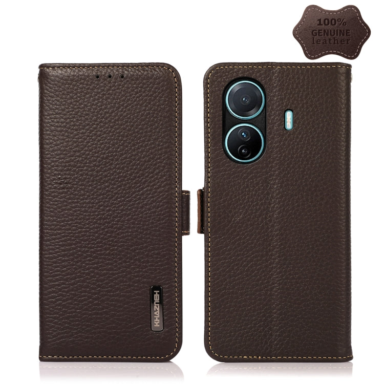 KHAZNEH Side-Magnetic Litchi Genuine Leather RFID Phone Case, For OnePlus Nord CE 2 Lite 5G, For OPPO K10 5G, For OPPO K10 Pro 5G, For vivo S15e