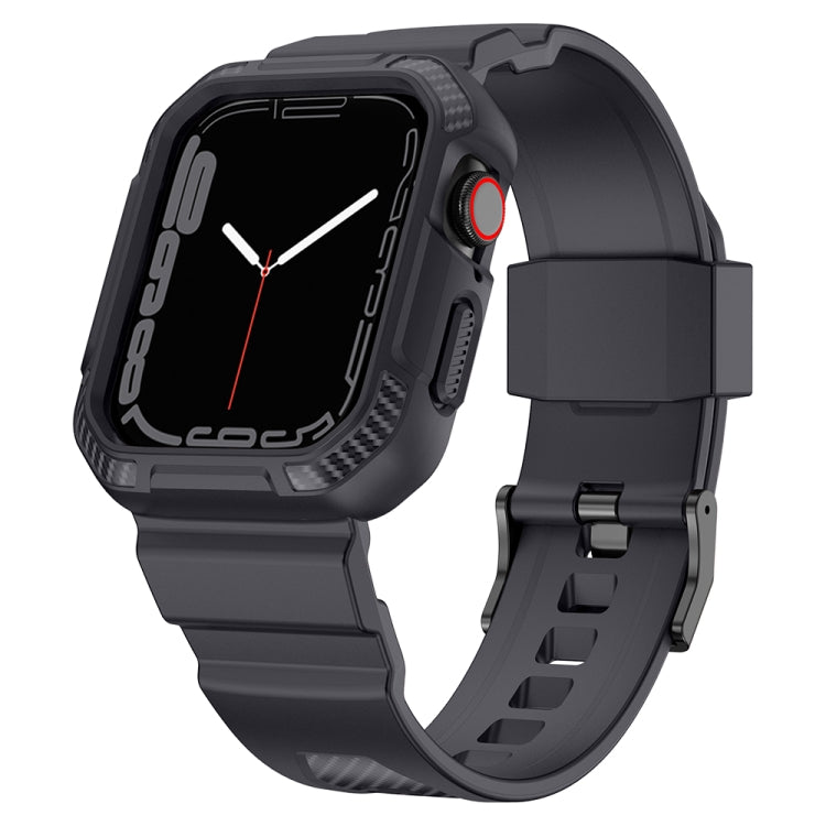 Integrated Carbon Fiber Pattern Silicone Watch Band For Apple Watch Series, 7 41mm / 6&amp;SE&amp;5&amp;4 40mm / 3&amp;2&amp;1 38mm, 7 45mm / 6&amp;SE&amp;5&amp;4 44mm / 3&amp;2&amp;1 42mm