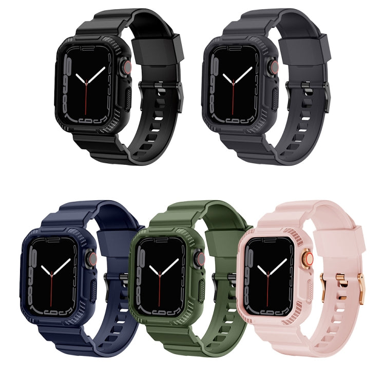 Integrated Carbon Fiber Pattern Silicone Watch Band For Apple Watch Series, 7 41mm / 6&amp;SE&amp;5&amp;4 40mm / 3&amp;2&amp;1 38mm, 7 45mm / 6&amp;SE&amp;5&amp;4 44mm / 3&amp;2&amp;1 42mm