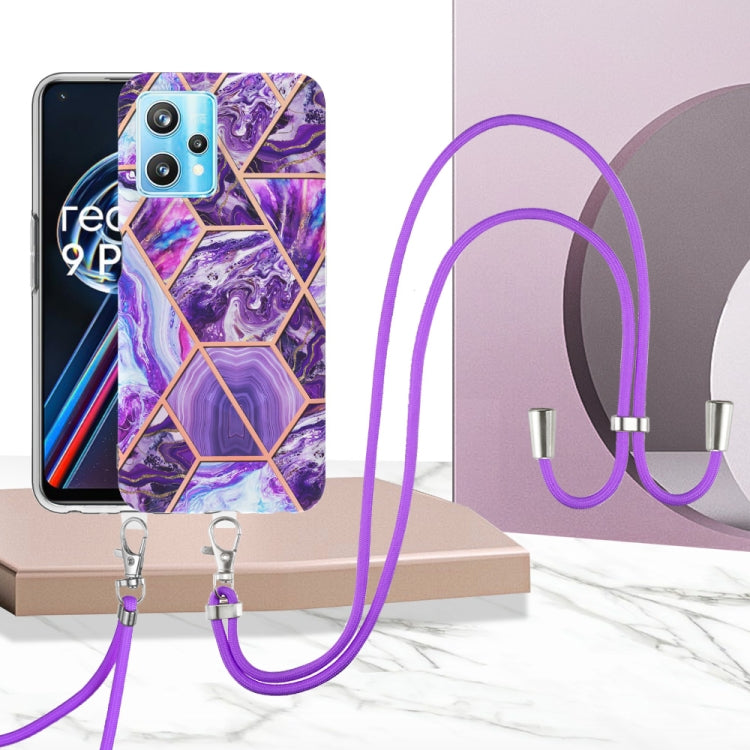 Electroplating Splicing Marble TPU Phone Case with Lanyard, For OPPO Realme 9 pro + 5G, For OPPO Realme 9 pro 5G, For OPPO Realme 9i/A36/A96