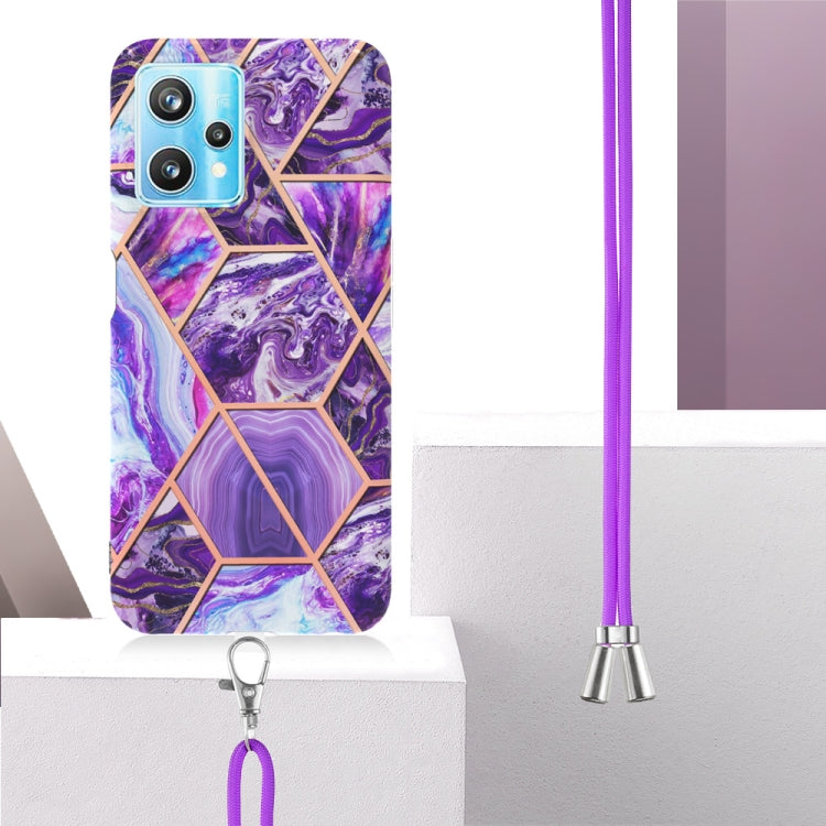 Electroplating Splicing Marble TPU Phone Case with Lanyard, For OPPO Realme 9 pro + 5G, For OPPO Realme 9 pro 5G, For OPPO Realme 9i/A36/A96