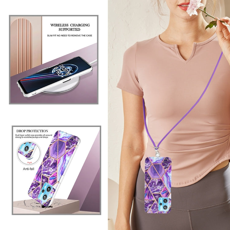 Electroplating Splicing Marble TPU Phone Case with Lanyard