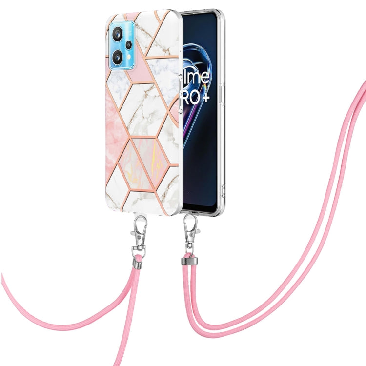 Electroplating Splicing Marble TPU Phone Case with Lanyard, For OPPO Realme 9 pro + 5G, For OPPO Realme 9 pro 5G, For OPPO Realme 9i/A36/A96