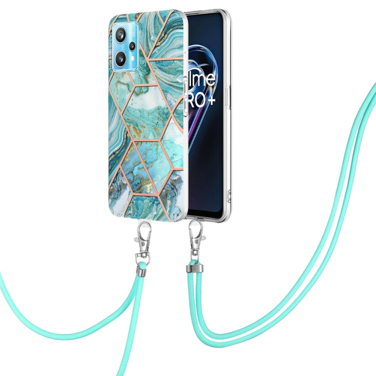 Electroplating Splicing Marble TPU Phone Case with Lanyard, For OPPO Realme 9 pro + 5G, For OPPO Realme 9 pro 5G, For OPPO Realme 9i/A36/A96