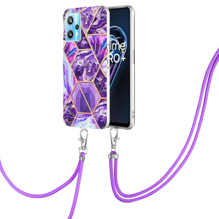 Electroplating Splicing Marble TPU Phone Case with Lanyard, For OPPO Realme 9 pro + 5G, For OPPO Realme 9 pro 5G, For OPPO Realme 9i/A36/A96