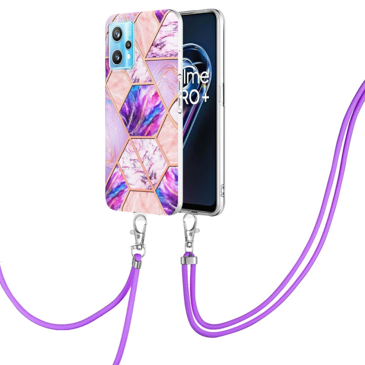 Electroplating Splicing Marble TPU Phone Case with Lanyard, For OPPO Realme 9 pro + 5G, For OPPO Realme 9 pro 5G, For OPPO Realme 9i/A36/A96